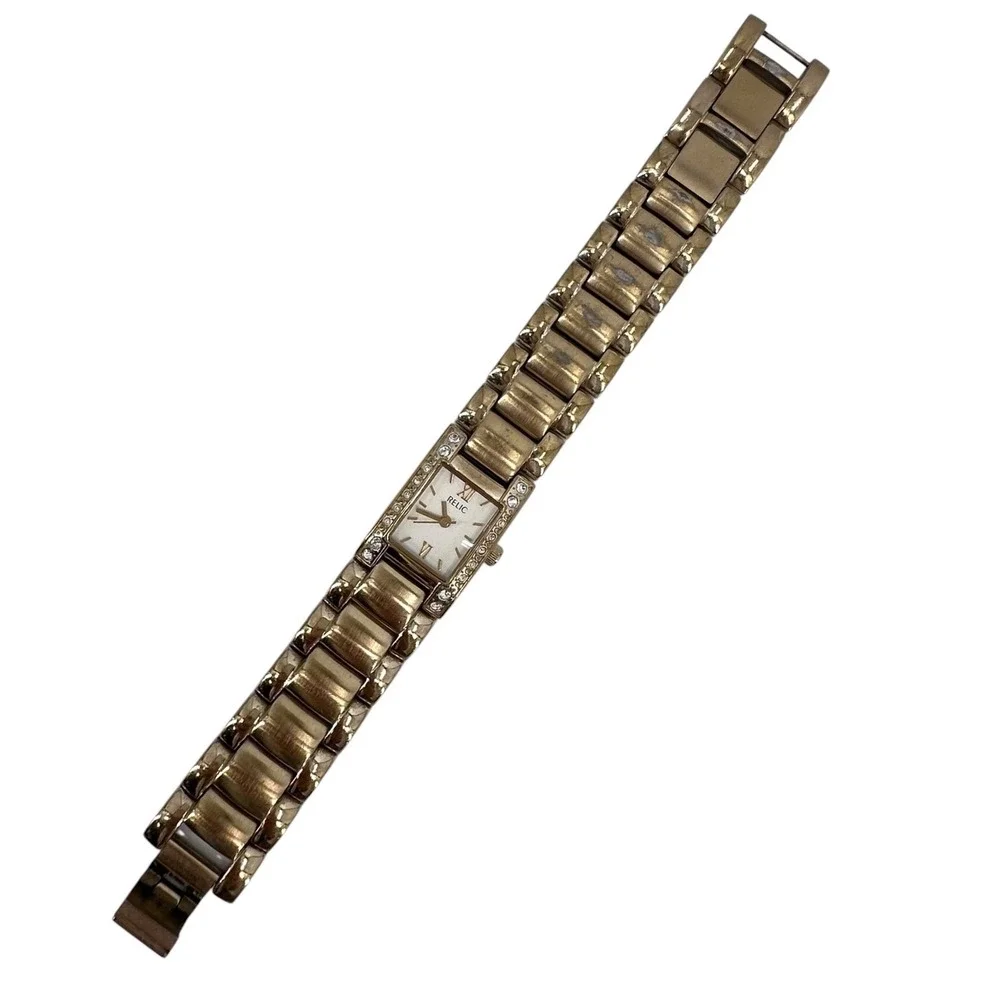 Relic by Fossil Womens Watch Gold Tone Crystal Rectangle Link Bracelet ZR33695